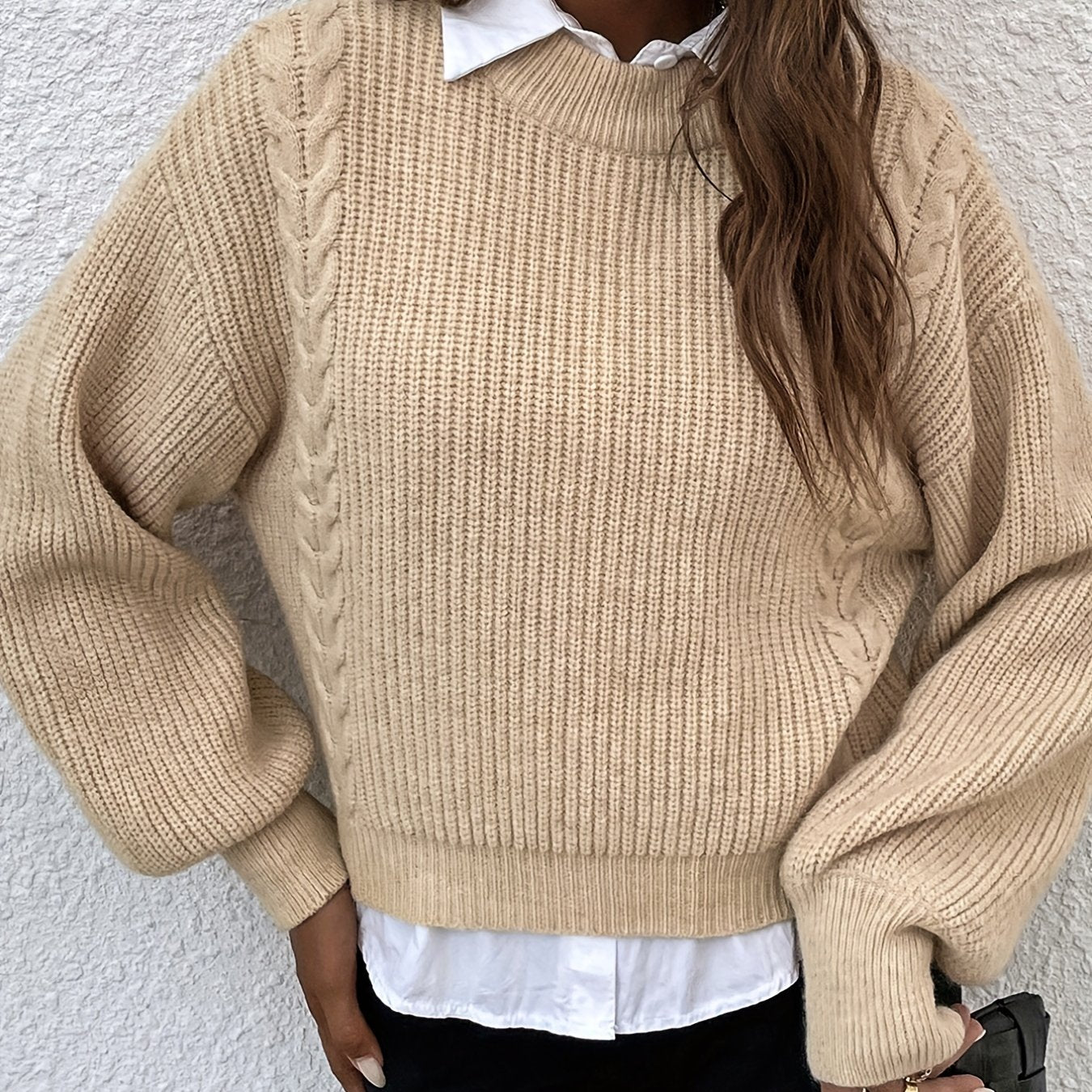 Antmvs Solid Crew Neck Pullover Sweater, Casual Long Sleeve Sweater For Fall & Winter, Women's Clothing
