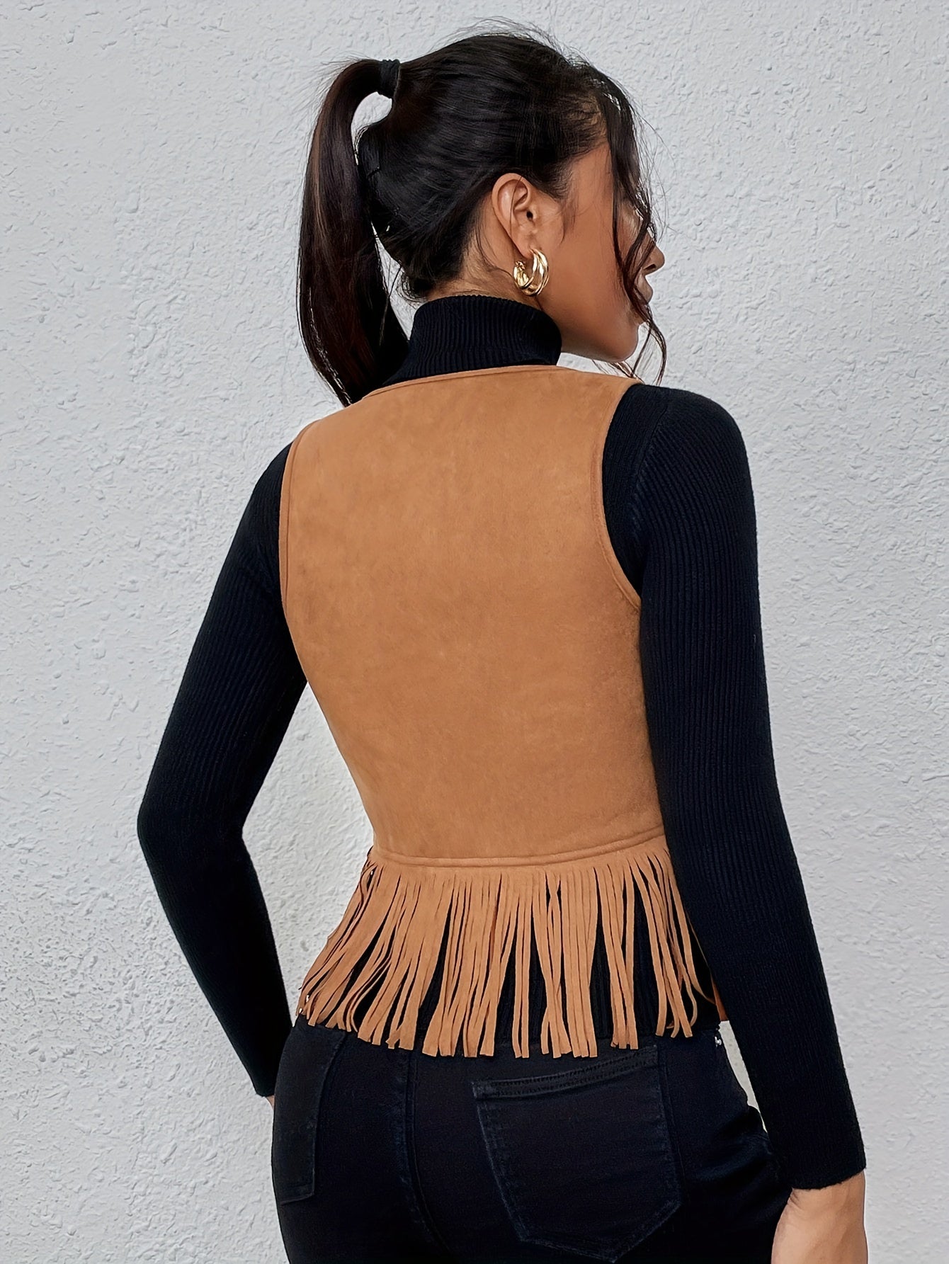 Antmvs Tassel Tie Front Solid Vest, Elegant Sleeveless Stylish Vest, Women's Clothing