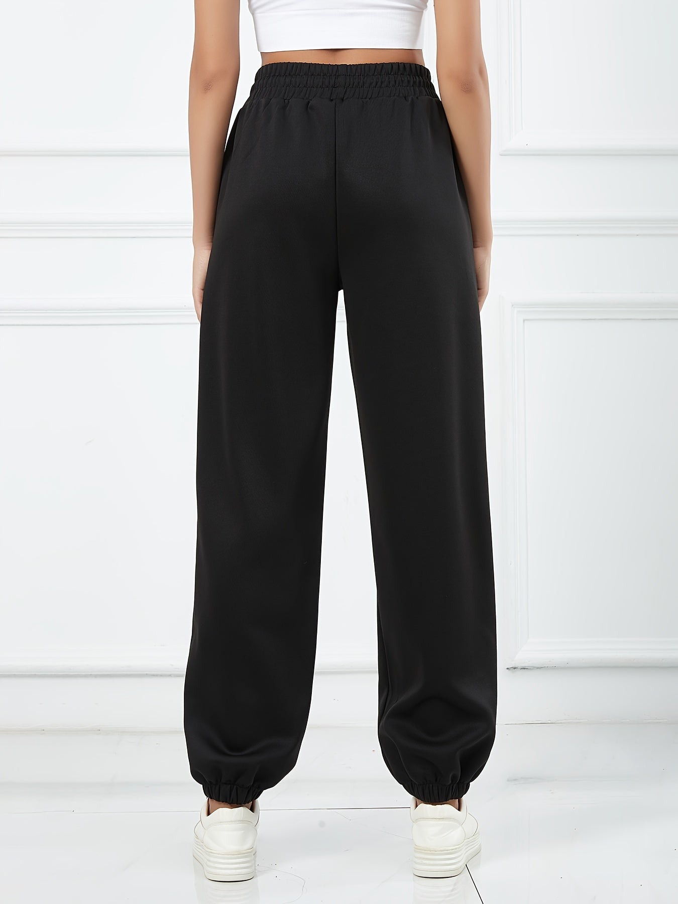 Antmvs Drawstring Elastic Waist Casual Sports Pants With Pocket, Comfortable Solid Color Sweatpants, Women's Athleisure