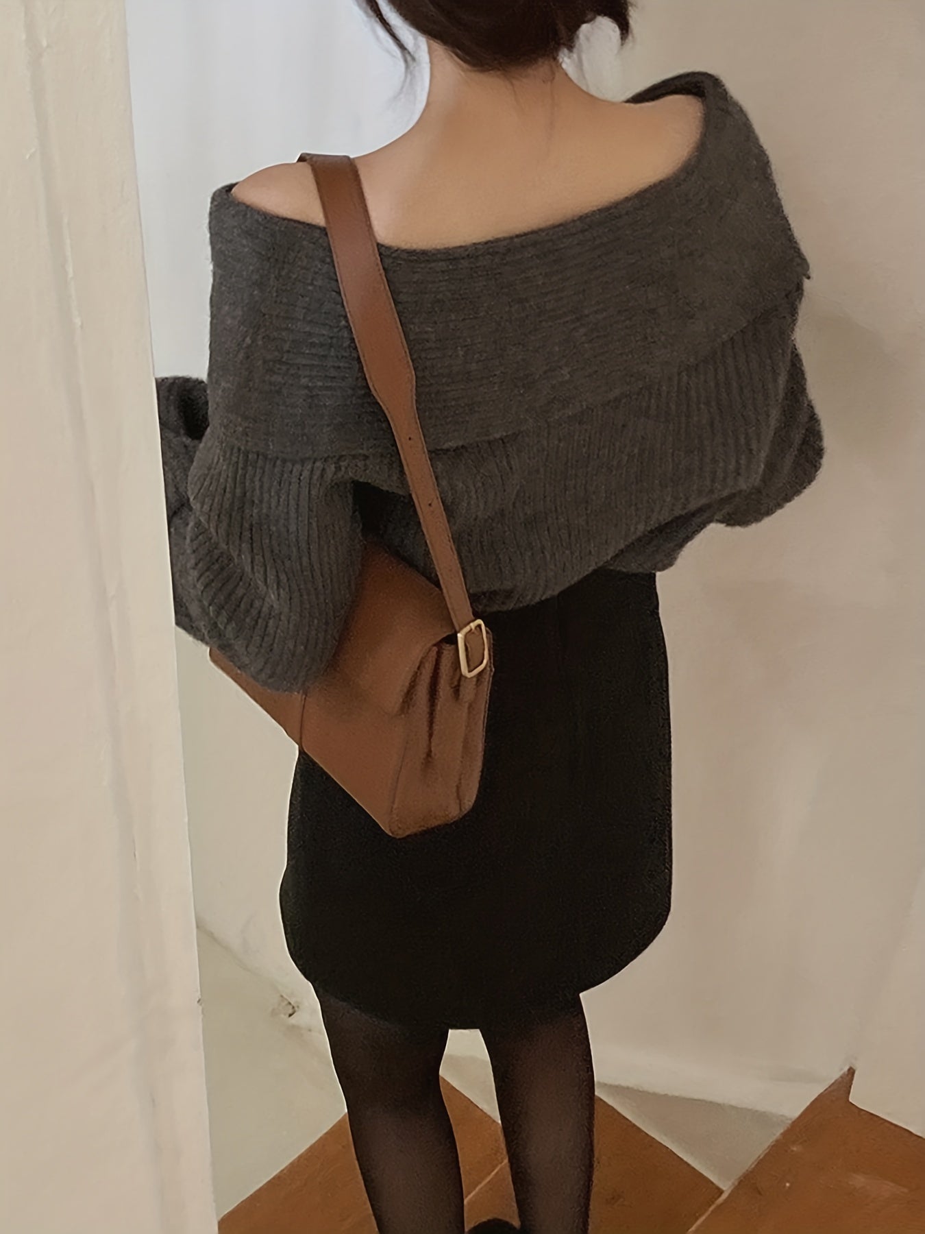 Antmvs Solid Off Shoulder Pullover Sweater, Casual Long Sleeve Fashion Sweater, Women's Clothing