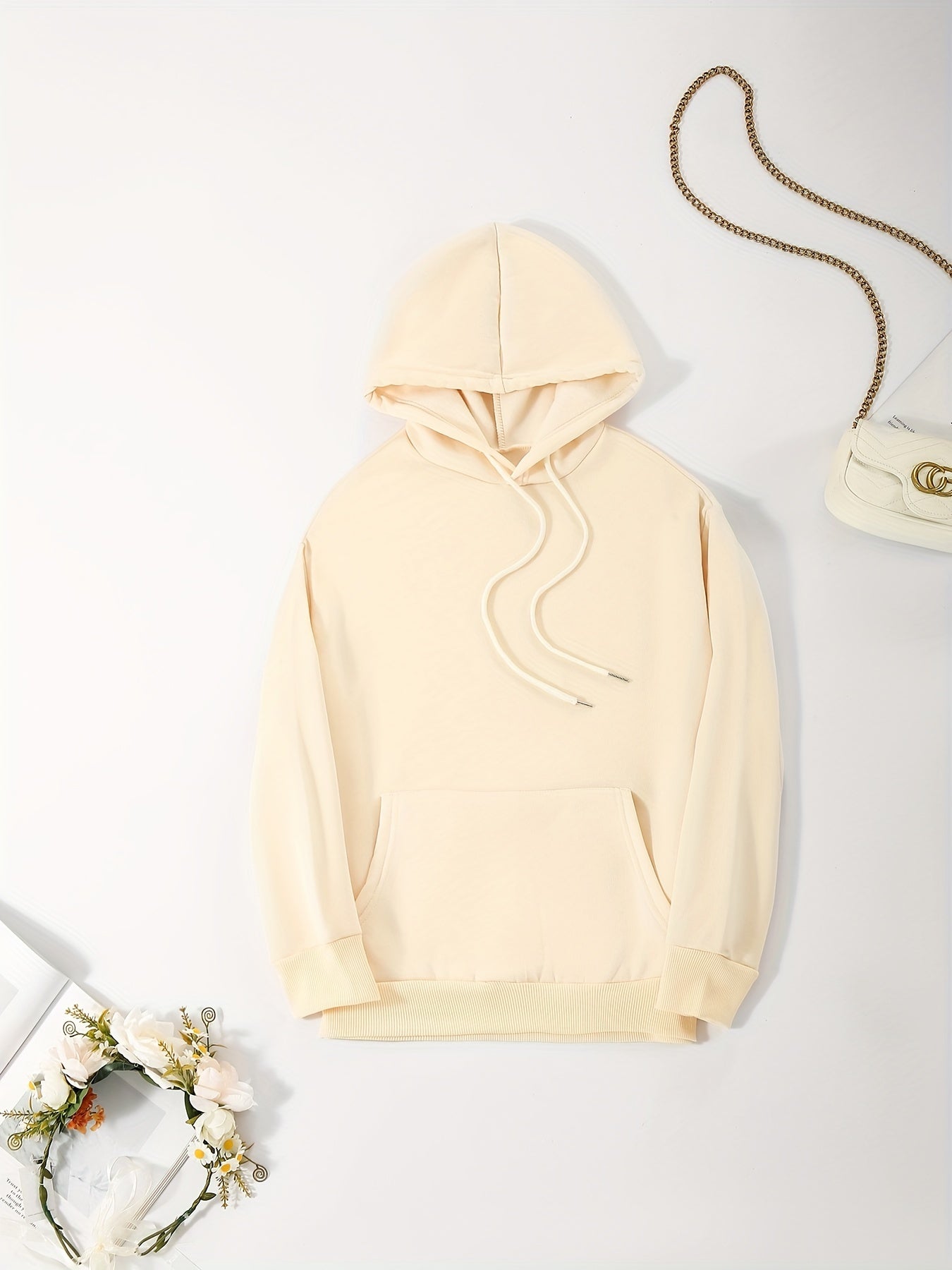 Antmvs 3pcs Solid Color Front Pocket Hooded Sweatshirts, Casual Loose Long Sleeve Sports Drawstring Hoodie, Women's Sporty Sweatshirts