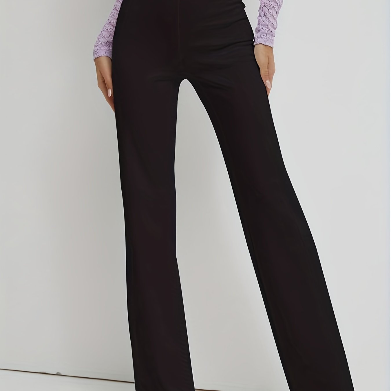 Antmvs Solid Straight Leg Pants, Casual High Waist Work Pants, Women's Clothing