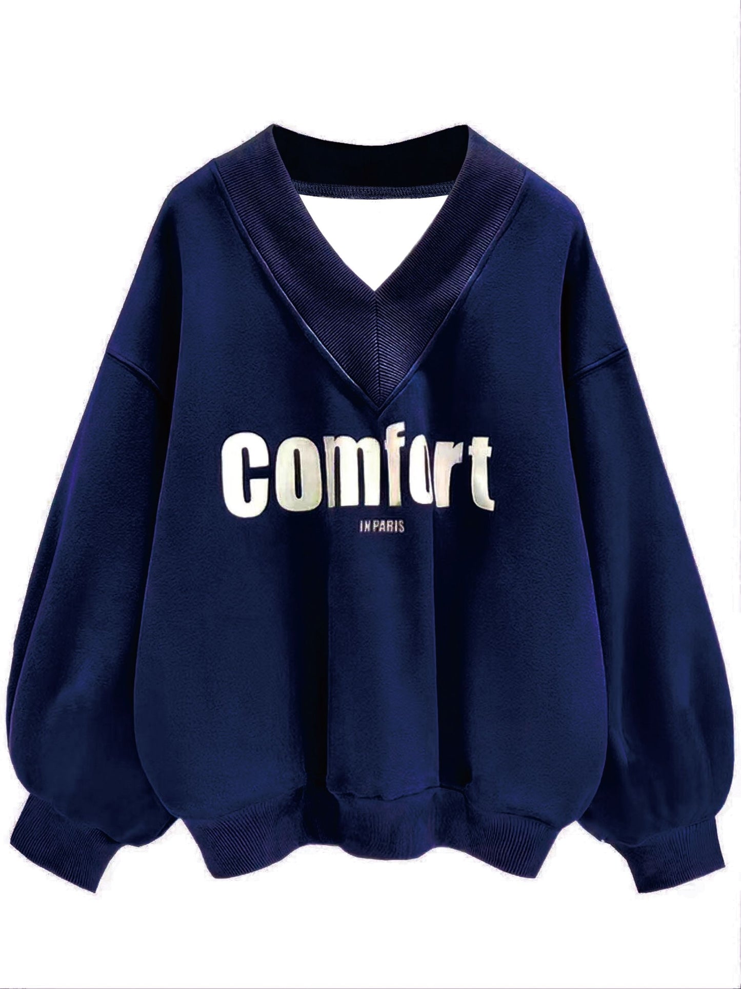 Antmvs Letter Graphic Print Sweatshirt, Long Sleeve V Neck Pullover Sweatshirt, Casual Tops For Fall & Winter, Women's Clothing