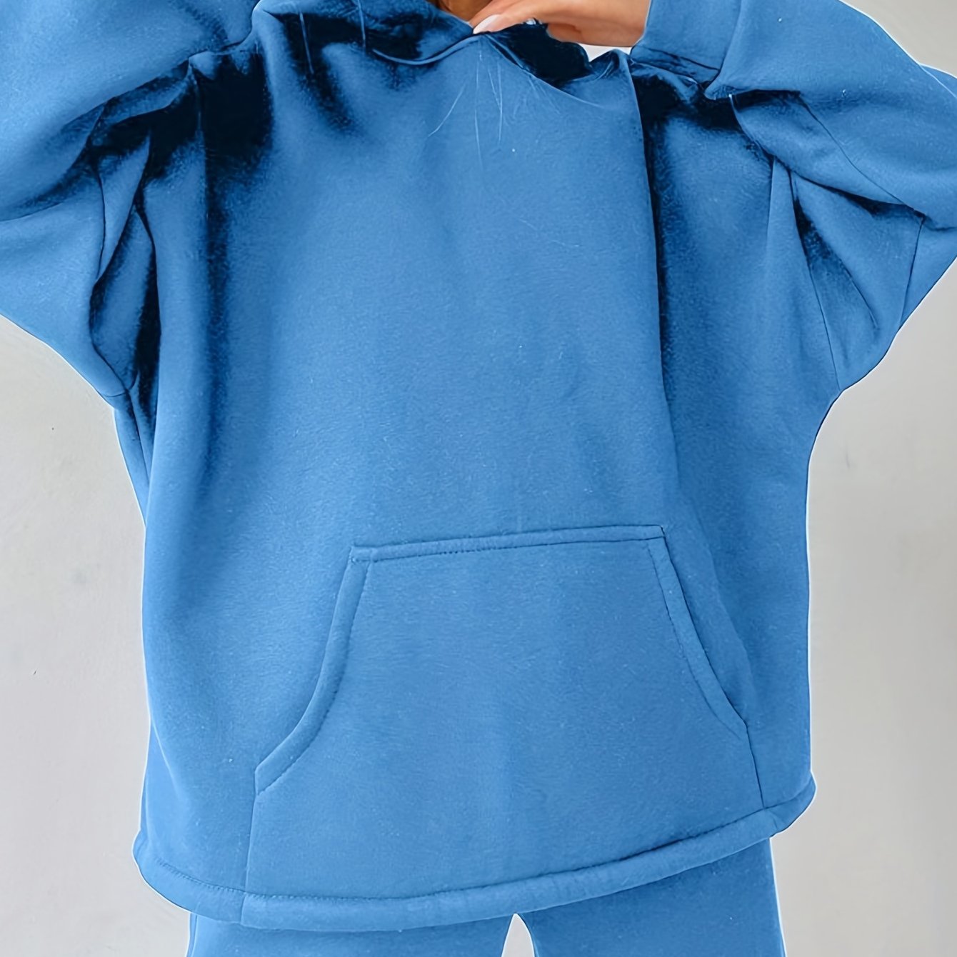 Antmvs Casual Solid Two-piece Set, Kangaroo Pocket Hoodie & Wide Leg Pants Outfits, Women's Clothing