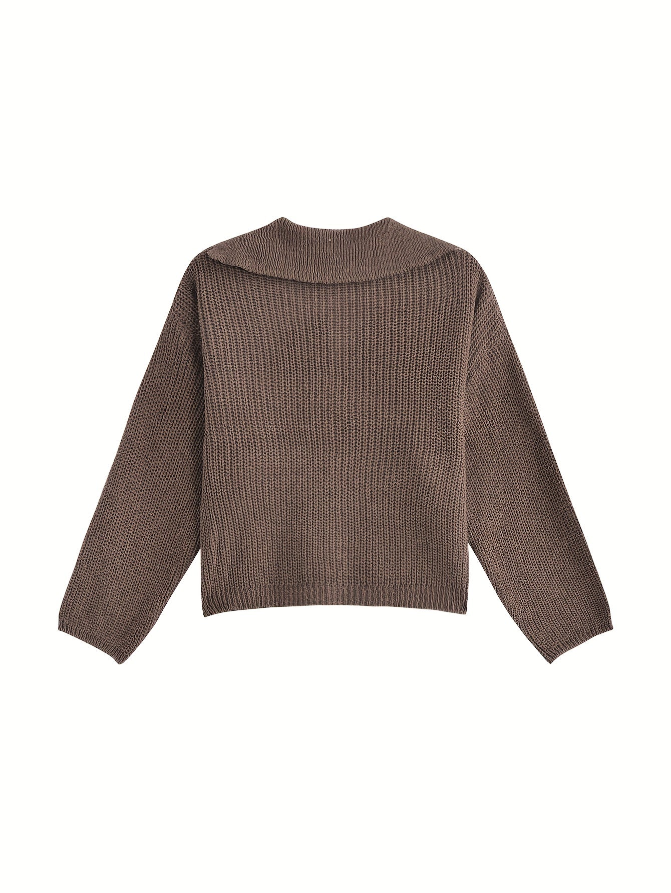 Antmvs Solid Turndown Collar Knit Cardigan, Vintage Button Front Long Sleeve Crop Sweater, Women's Clothing