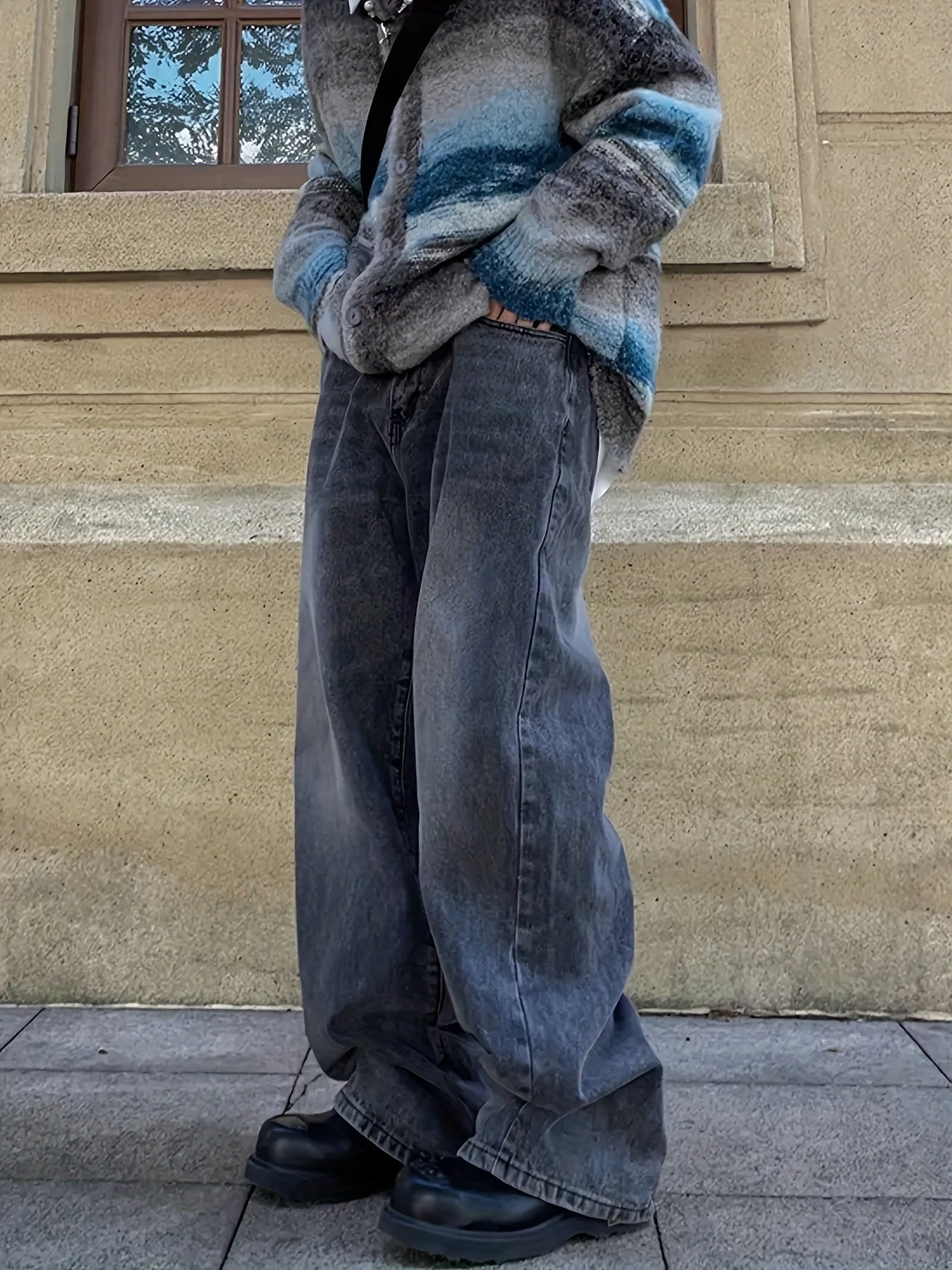 Antmvs Elastic Waist Washed Baggy Jeans, Loose Fit Washed Wide Legs Jeans, Women's Denim Jeans & Clothing