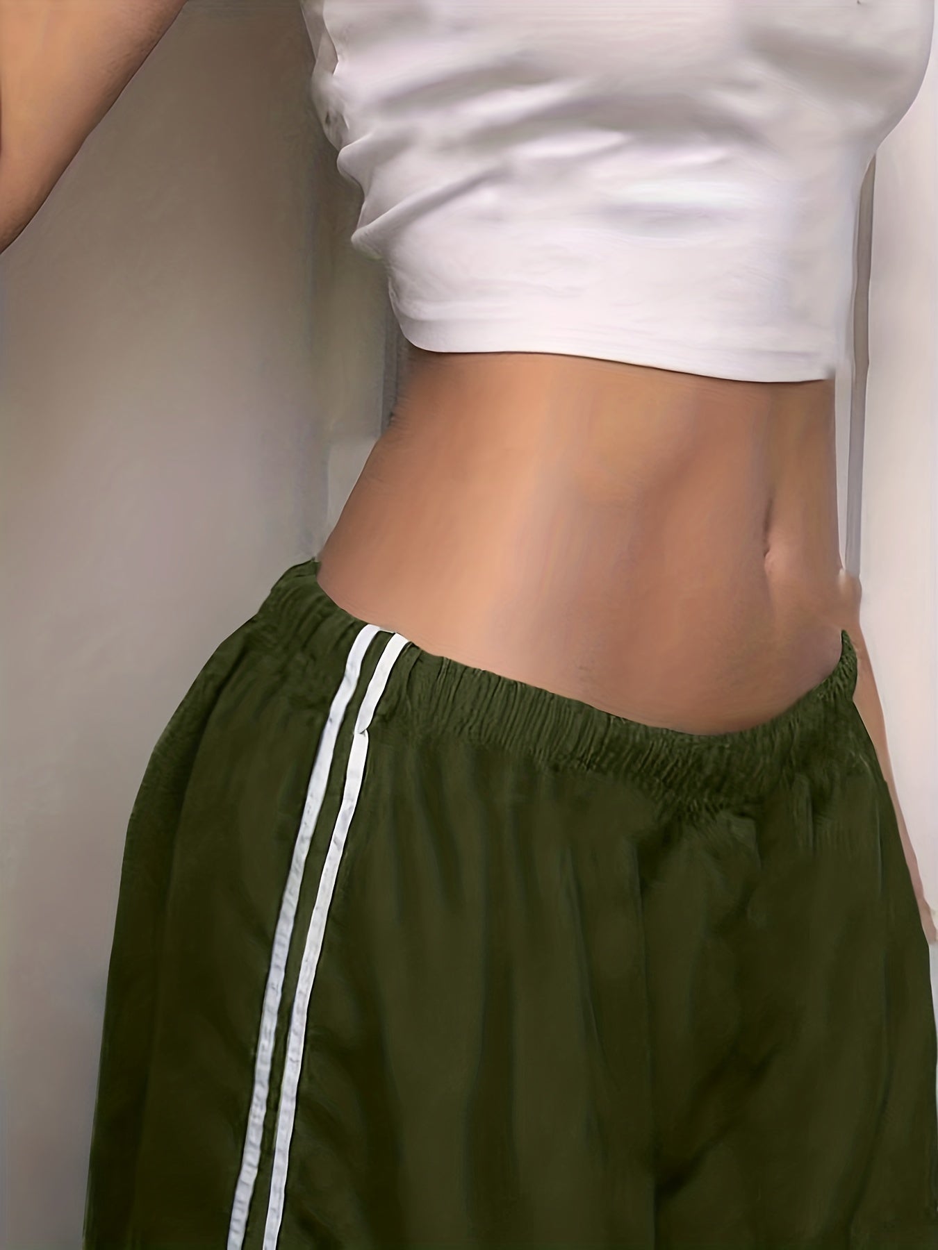 Antmvs Contrast Side Wide Leg Pants, Baddie Clothes Drawstring Pants For Spring & Summer, Women's Clothing
