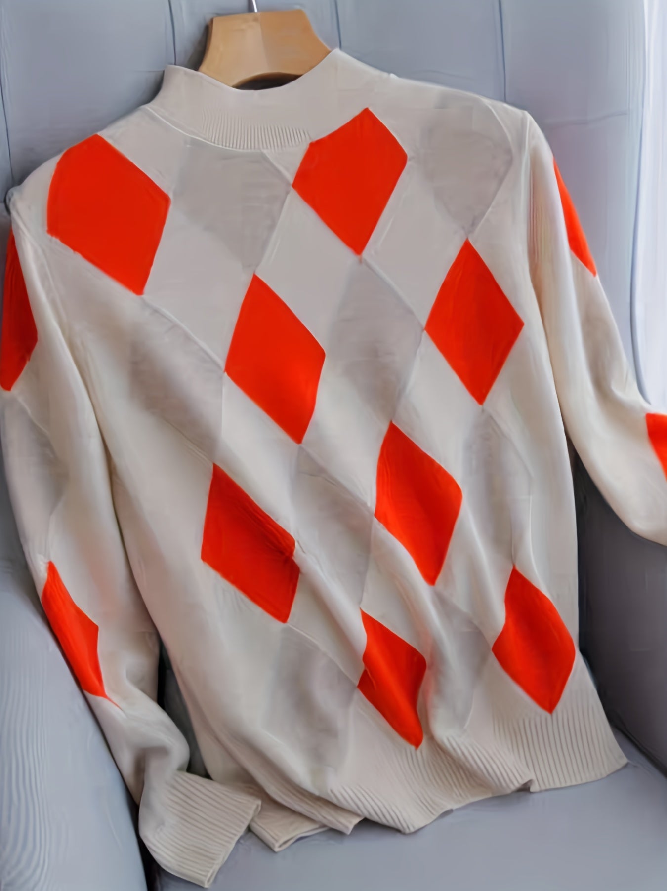 Antmvs Argyle Pattern Turtle Neck Pullover Sweater, Casual Long Sleeve Sweater, Women's Clothing