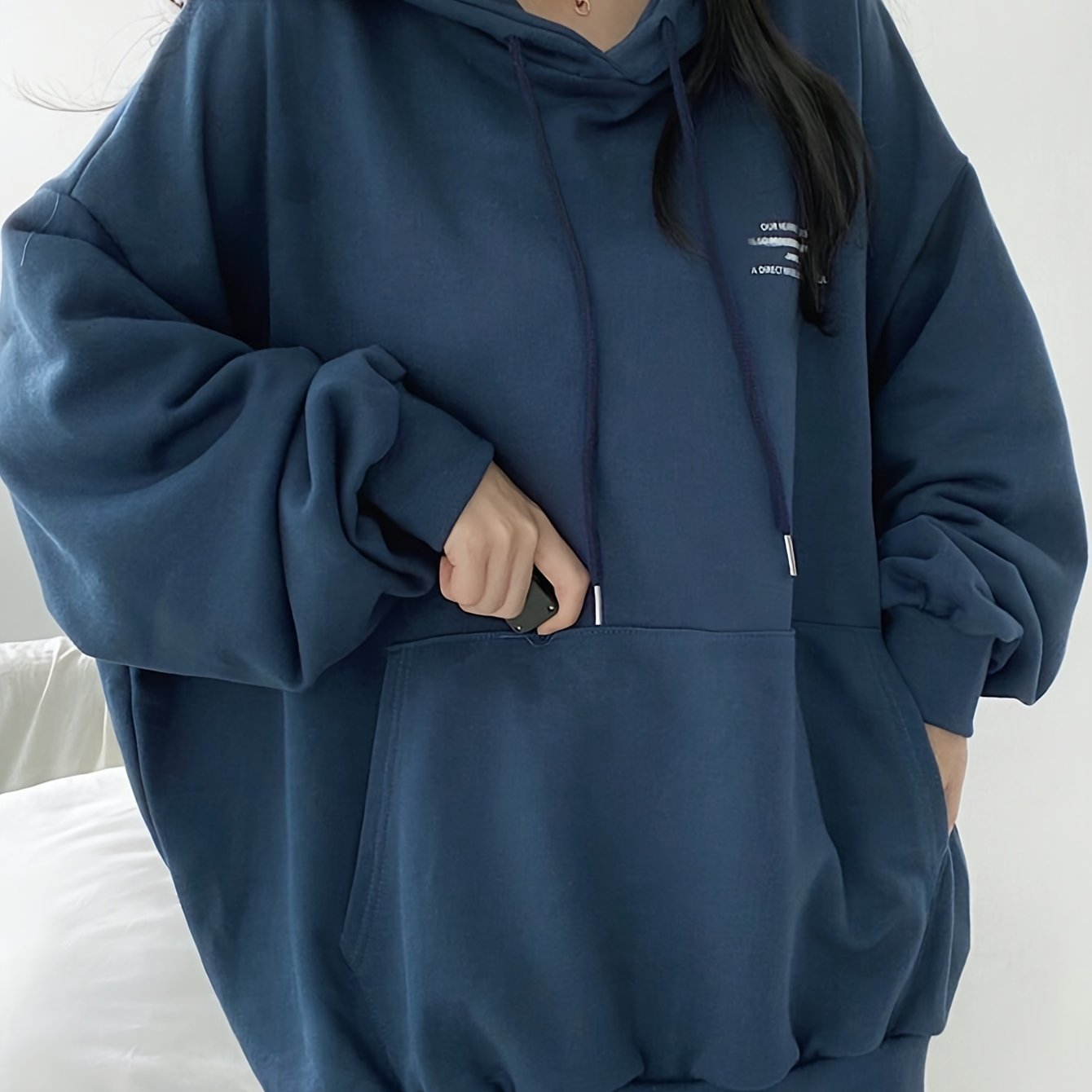 Antmvs Letter Print Drawstring Hoodie, Casual Long Sleeve Kangaroo Pocket Hoodie Sweatshirt, Women's Clothing