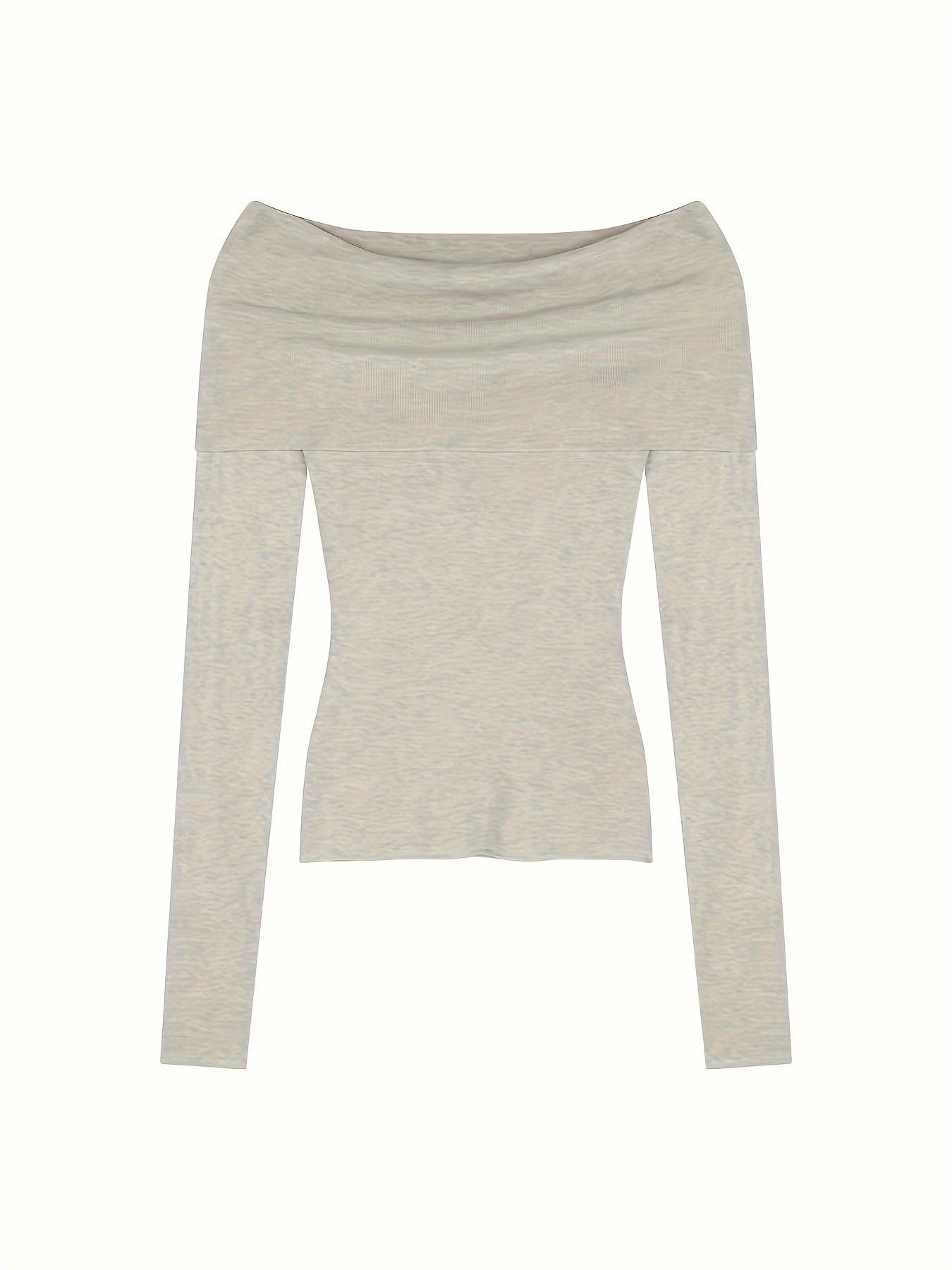 Antmvs Solid Off Shoulder Knitted Top, Y2K Long Sleeve Slim Sweater For Spring & Fall, Women's Clothing