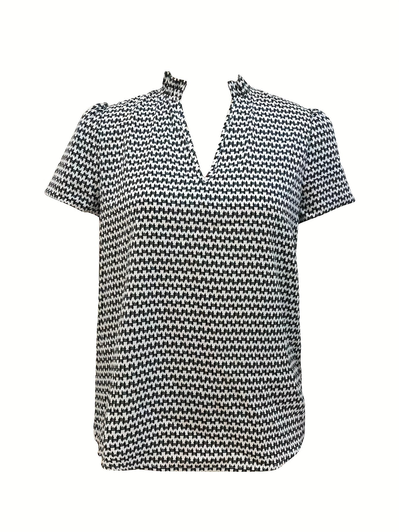 Antmvs Allover Print Notched Neck Blouse, Casual Short Sleeve Blouse For Spring & Summer, Women's Clothing