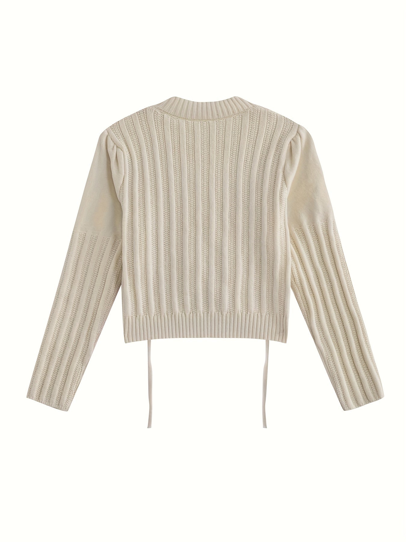 Antmvs Solid Drawstring Hem Crop Sweater, Casual Mock Neck Long Sleeve Sweater For Fall & Winter, Women's Clothing