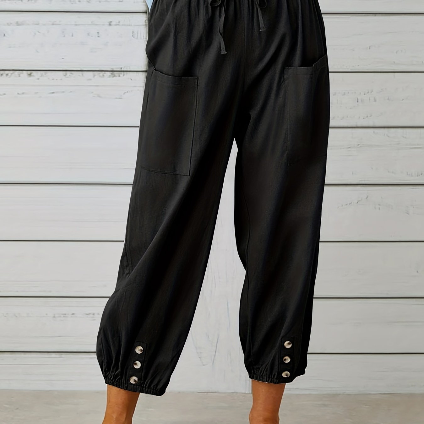 Antmvs Boho Baggy Harem Pants With Pockets, Drawstring Waist Casual Pants For Spring & Summer, Women's Clothing