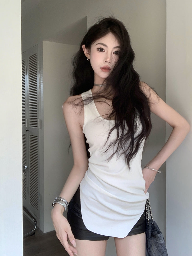Antmvs Mendi Solid Color Mid-Length U Neck Racer Vest Camisole