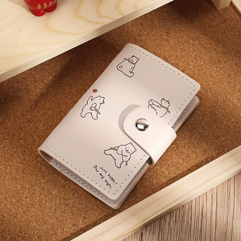 Kawaii Cartoon Cat Pattern Short Card Wallet, Cute Credit Card Holder With Flap Snap Button