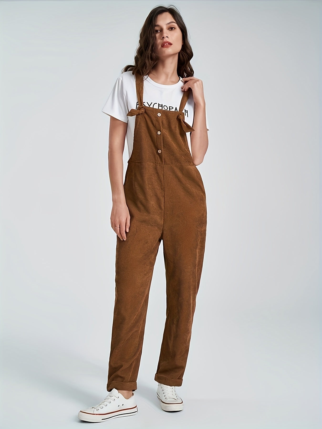 Antmvs Solid Color Overall Jumpsuit, Casual Dual Pockets Button Overall Jumpsuit For Spring & Fall, Women's Clothing