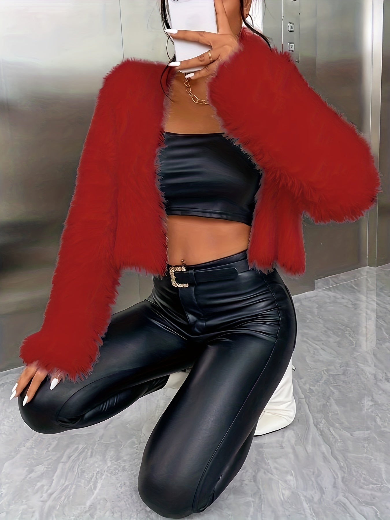 Antmvs Solid Fuzzy Cardigan, Casual Open Front Long Sleeve Cardigan, Women's Clothing