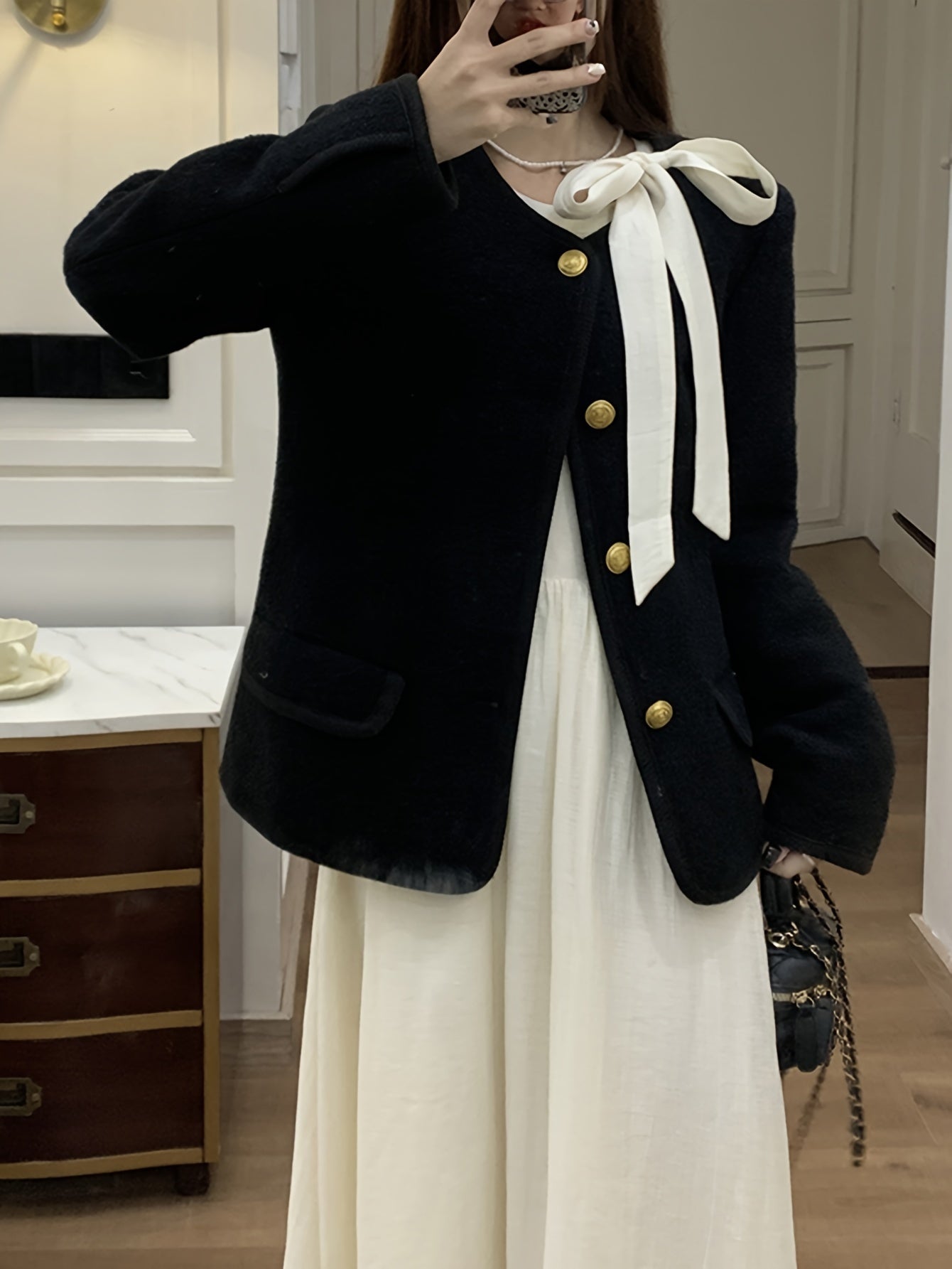 Antmvs Solid Color Button Front Coat, Chic Long Sleeve Outerwear For Fall & Winter, Women's Clothing