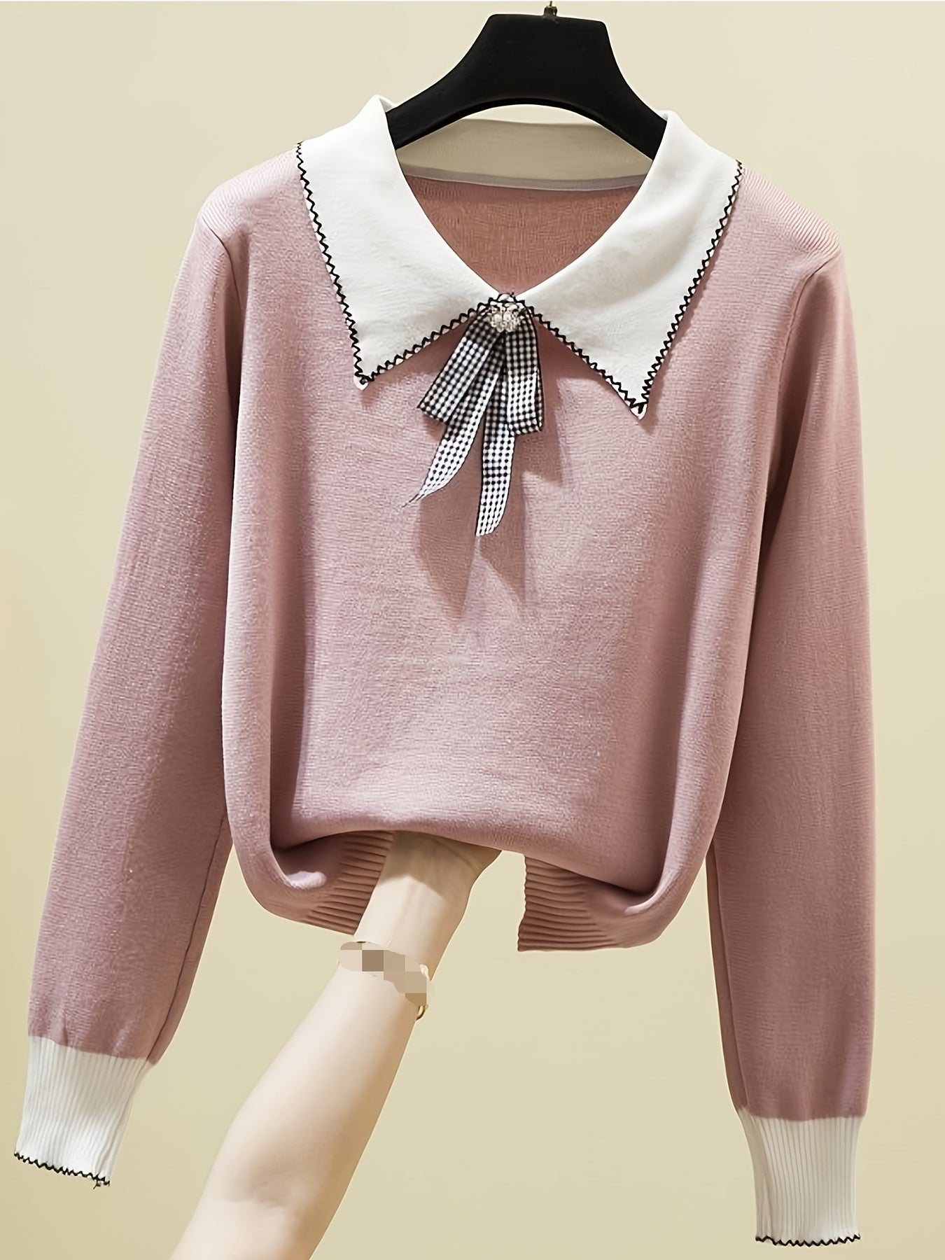 Antmvs Long Sleeve Shirt Collar Sweater, Spring & Fall Elegant Casual Warm Sweater, Women's Clothing