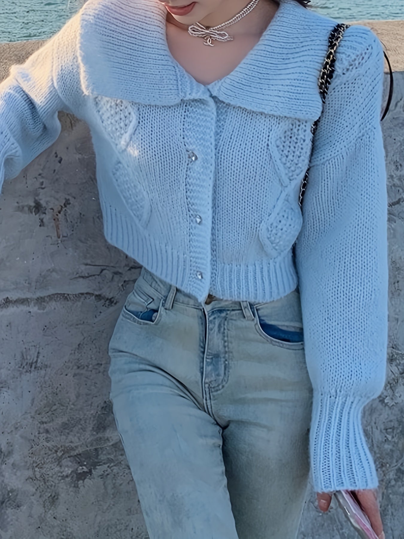 Antmvs Solid Shawl Collar Button Up Cardigan, Casual Long Sleeve Sweater For Spring & Fall, Women's Clothing