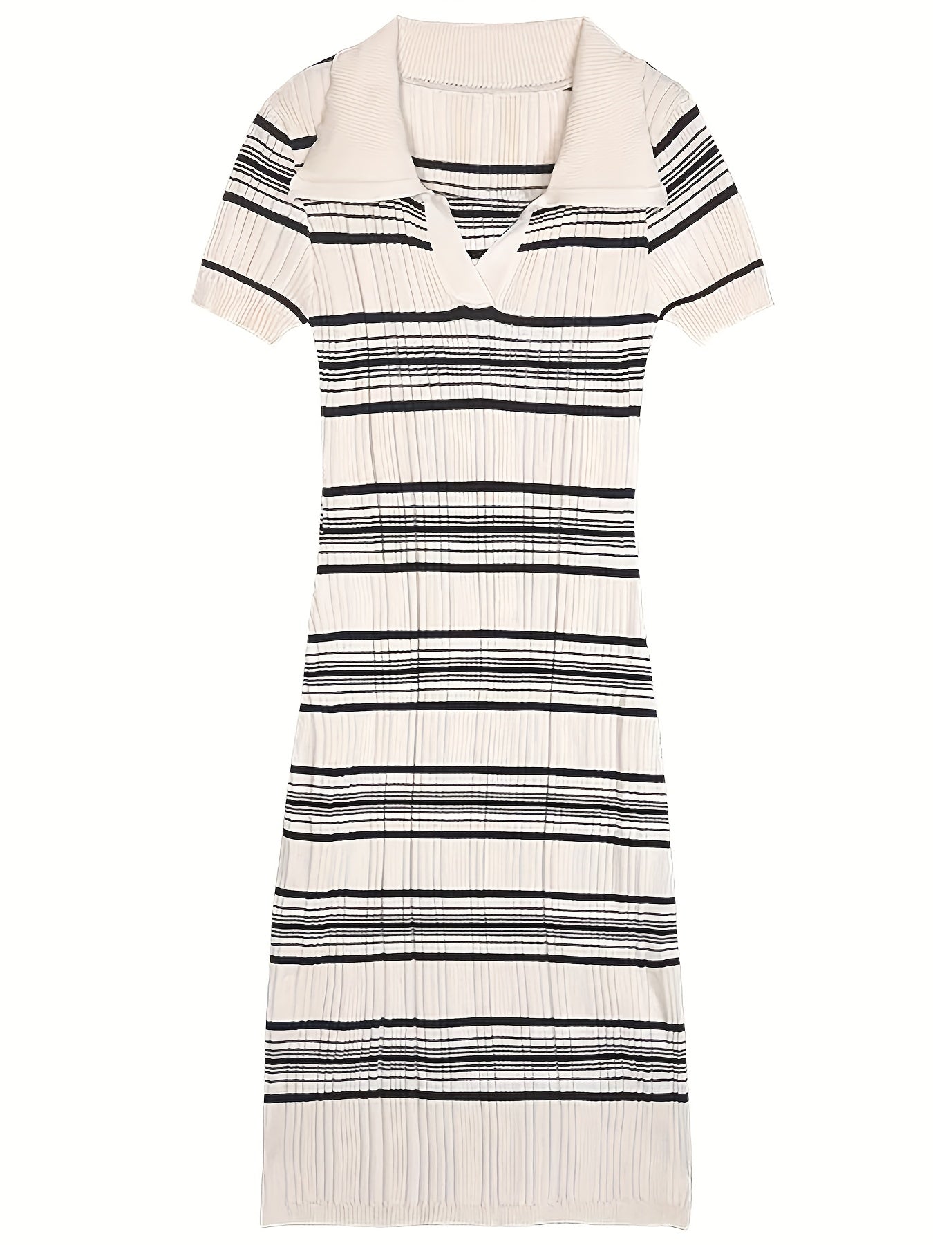 Antmvs Striped Print Collar Dress, Casual Short Sleeve Bodycon Summer Dress, Women's Clothing