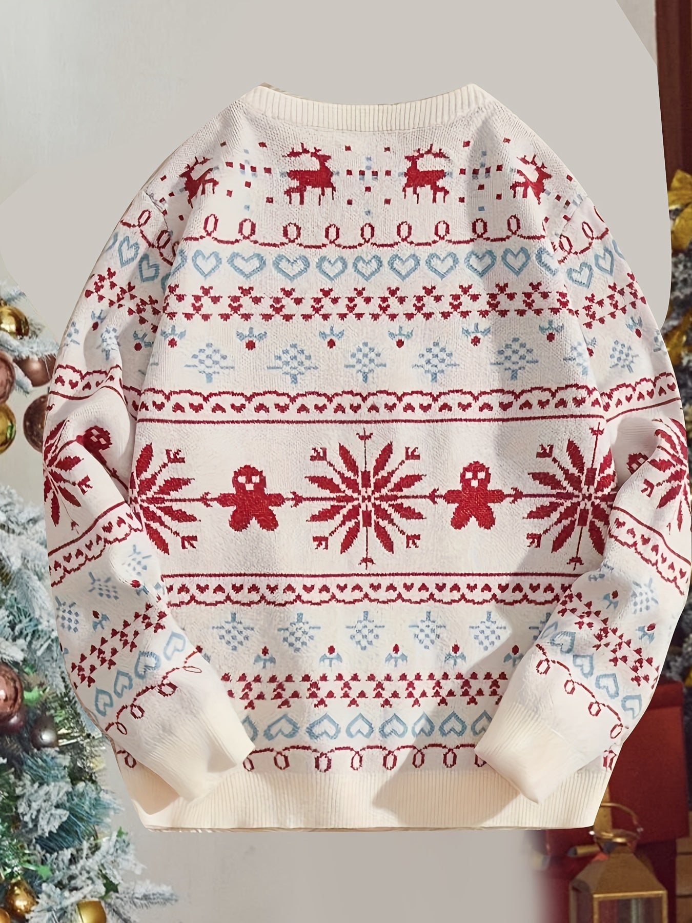 Antmvs Christmas Snowflake Pattern Knitted Pullover Sweater, Casual Long Sleeve Sweater For Fall & Winter, Women's Clothing