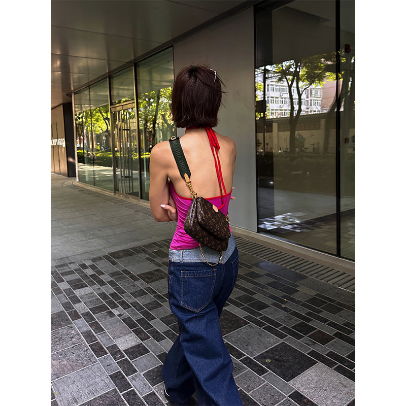 Antmvs Colleen Solid Color Halter Neck Y2K Cutout Slim Suspender Top