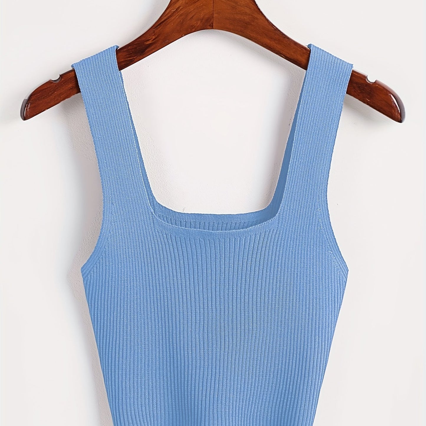 Antmvs Solid Cropped Rib Knitted Vest, Elegant Sleeveless Summer Stretchy Vest, Women's Clothing