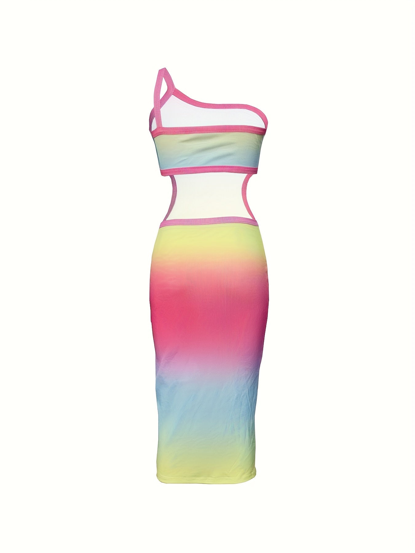 Antmvs Ombre Print One Shoulder Dress, Slim Sexy Casual Dress, Women's Clothing
