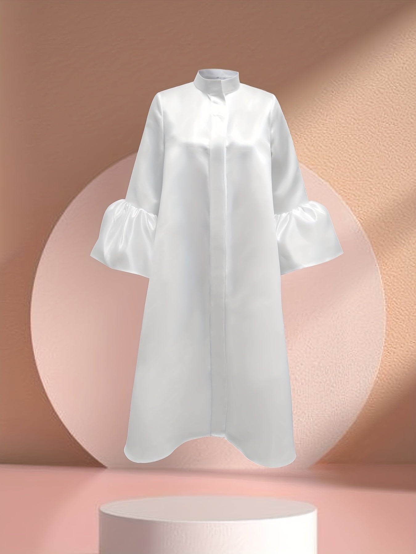 Antmvs Flared 3/4 Sleeve Solid Dress, Casual Mock Neck Loose Midi Dress, Women's Clothing