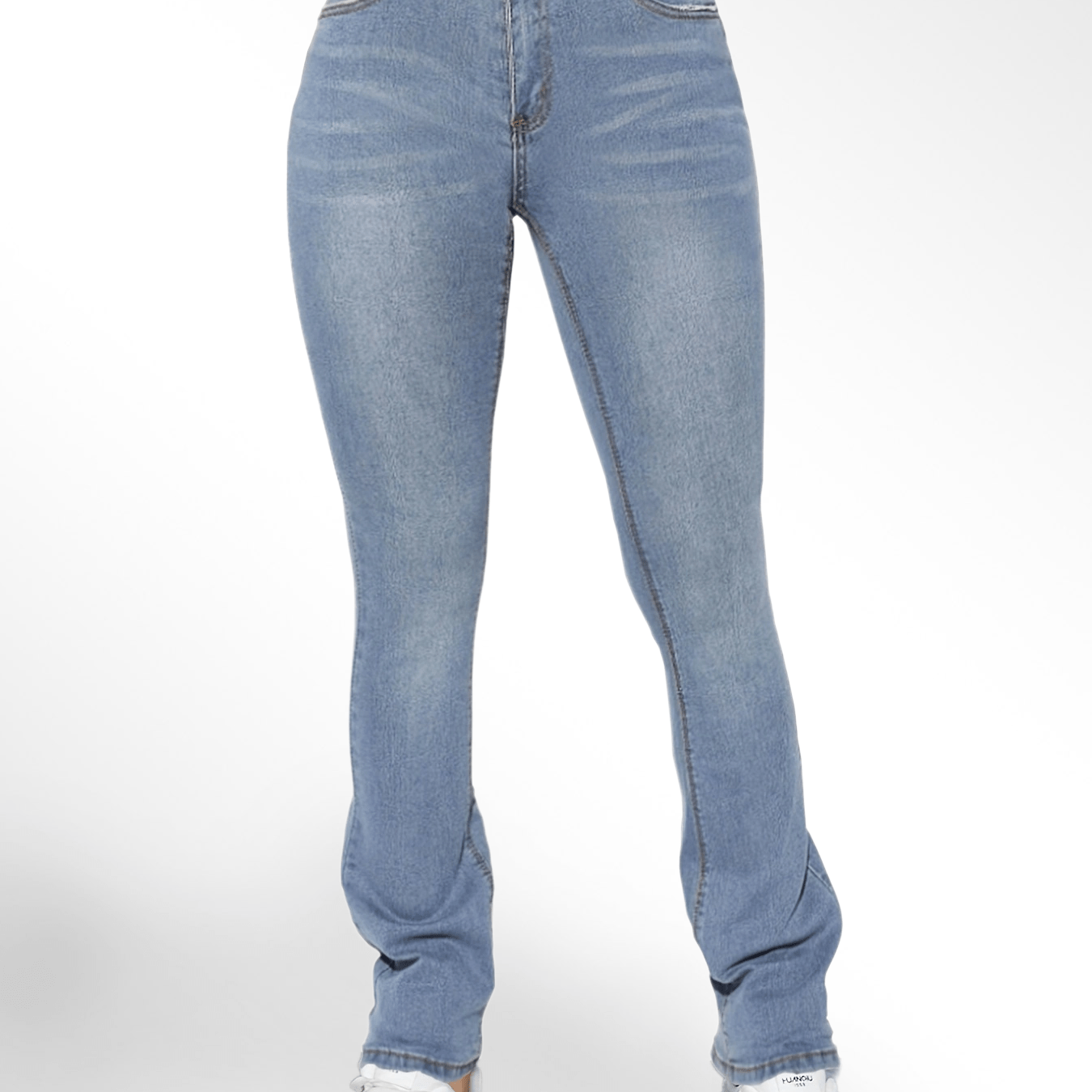 Antmvs Water Ripple Embossed Crotch Bootcut Jeans, Medium Blue Causal Stretchy Denim Pants, Women's Denim Jeans & Clothing
