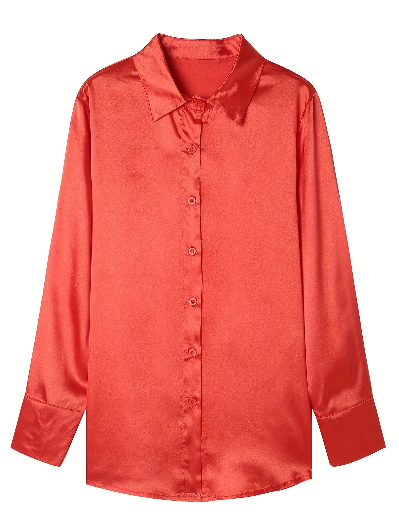 Antmvs Solid Button Front Shirt, Casual Satin Long Sleeve Collar Shirt, Women's Clothing