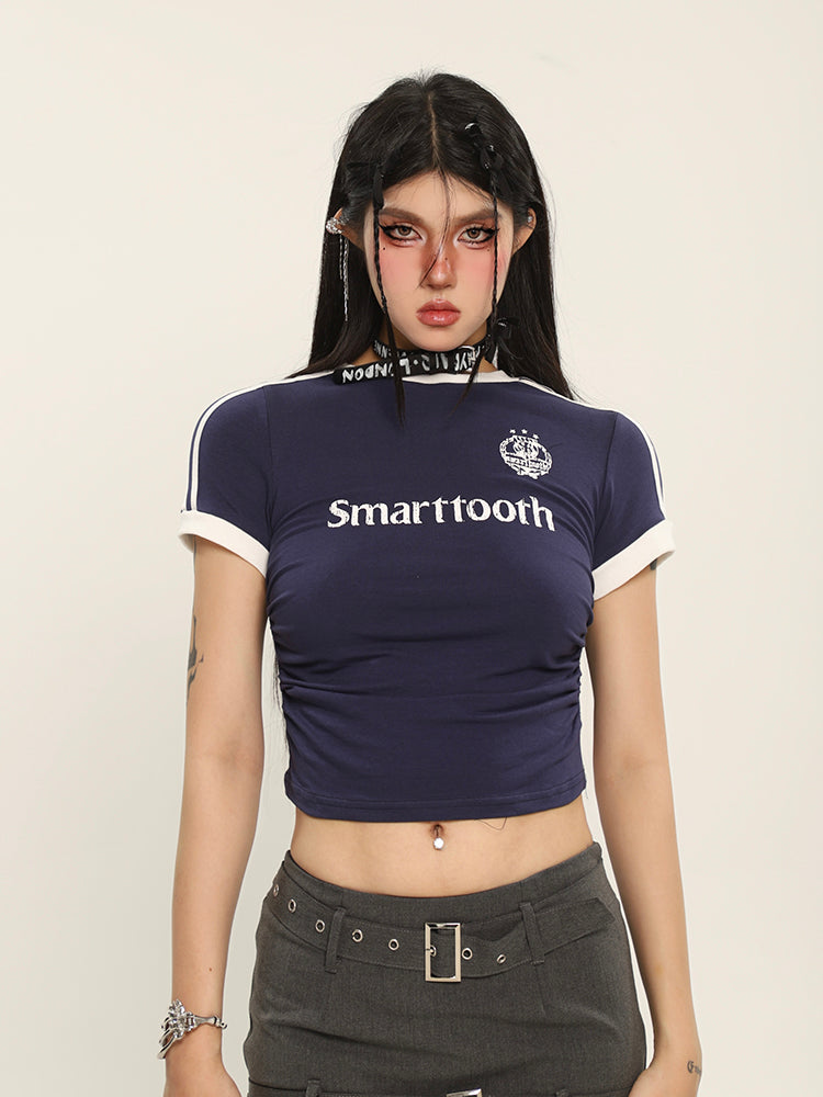 Antmvs SMARTTOOTH Graphic Letter Print Short Sleeve Slim Cropped Top