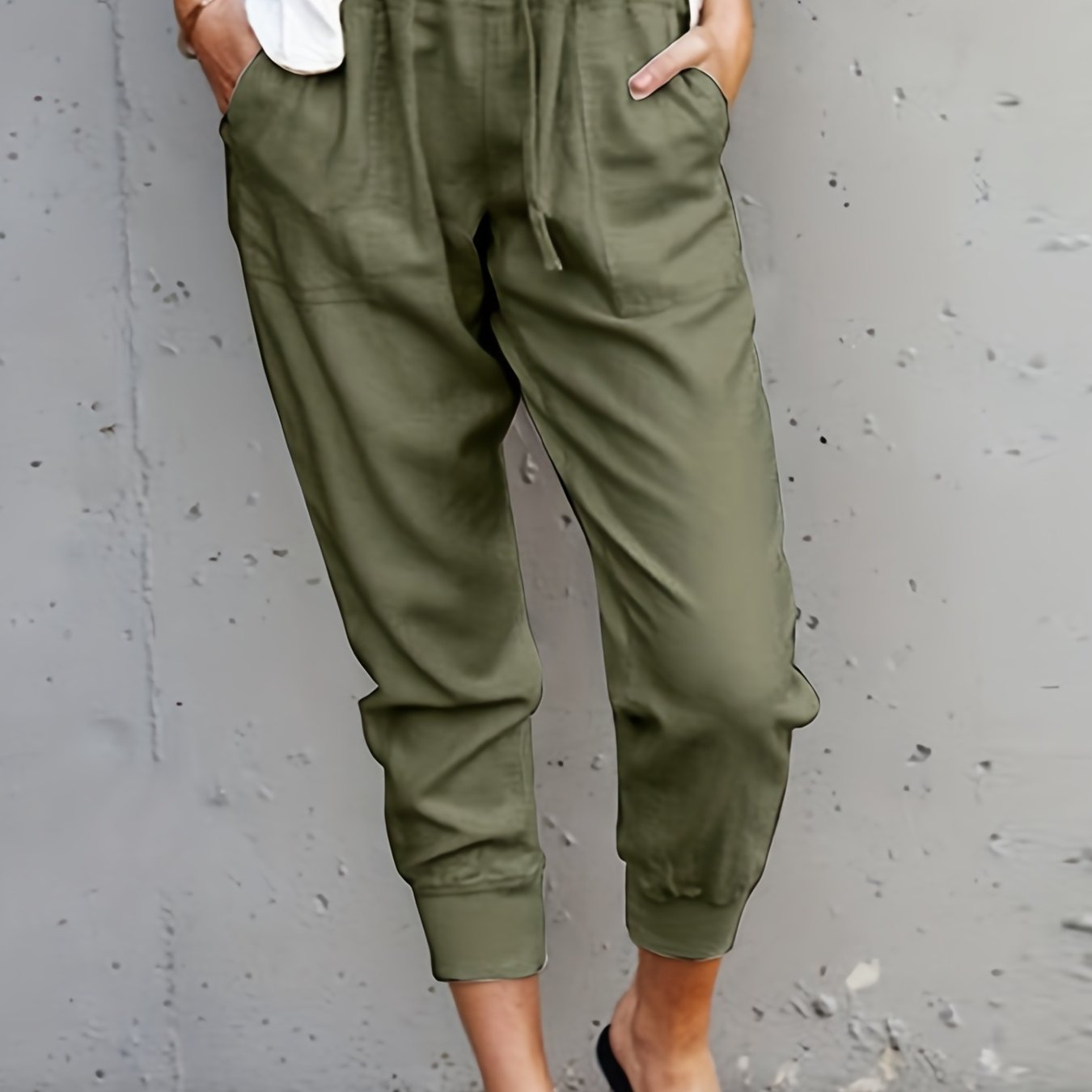 Antmvs Minimalist Drawstring Waist Pants, Solid Casual Pants For Spring & Summer, Women's Clothing