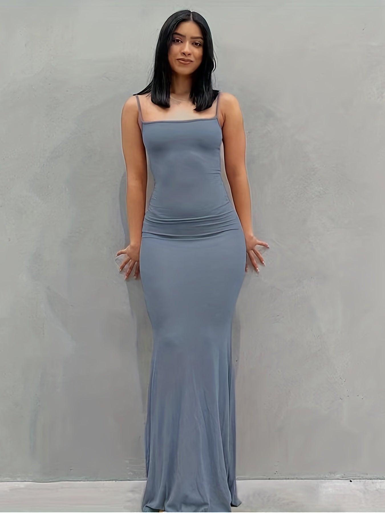 Antmvs Cami Bodycon Dresses ,Sexy Maxi Sleeveless Solid For Party Night, Women's Dresses