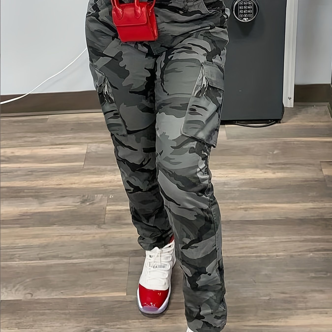 Antmvs Camo Print Cargo Pants, Casual Long Length Versatile Pants With Pockets, Women's Clothing