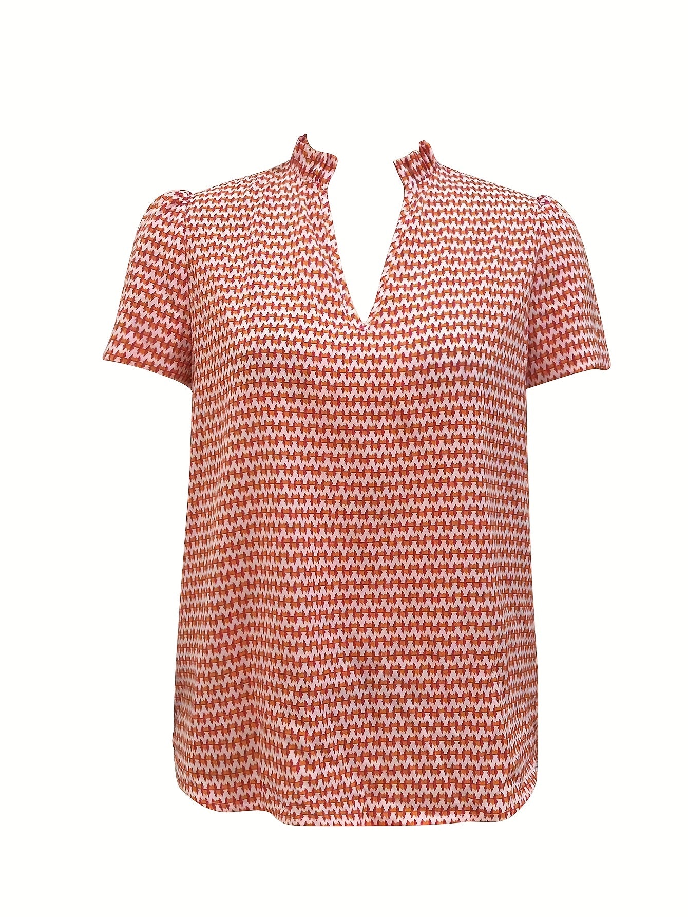 Antmvs Allover Print Notched Neck Blouse, Casual Short Sleeve Blouse For Spring & Summer, Women's Clothing