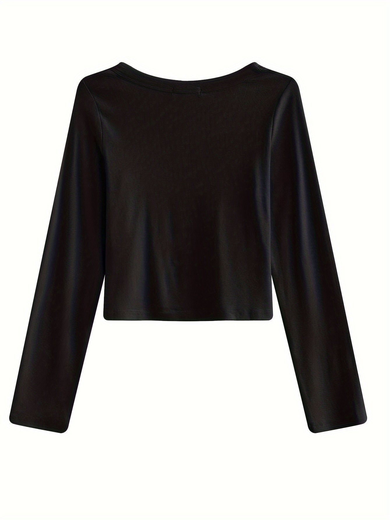 Antmvs Solid Crew Neck T-Shirt, Casual Long Sleeve Top For Spring & Fall, Women's Clothing