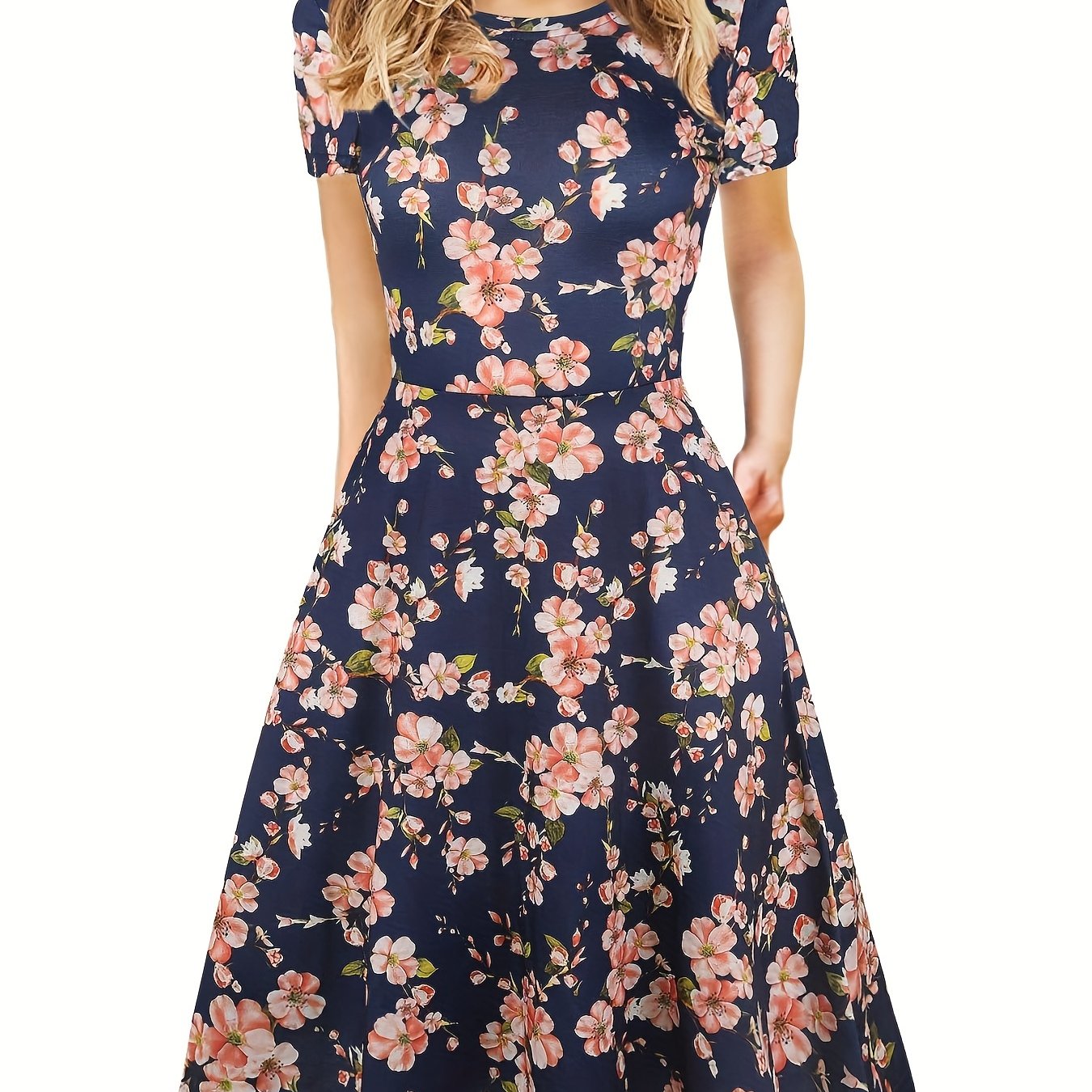Antmvs Elegant Retro A-line Dress, Short Sleeve Casual Dress For Spring & Summer, Women's Clothing