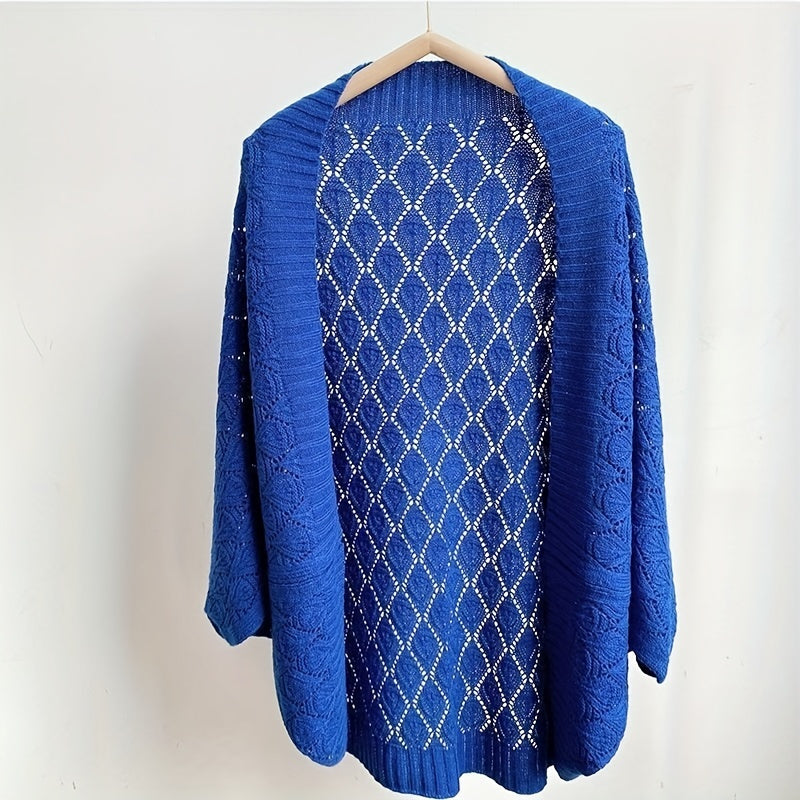 Antmvs Hollow Out Knitted Cardigan Solid Color Elegant Outwear Shawl Casual Outdoor Wrap For Women