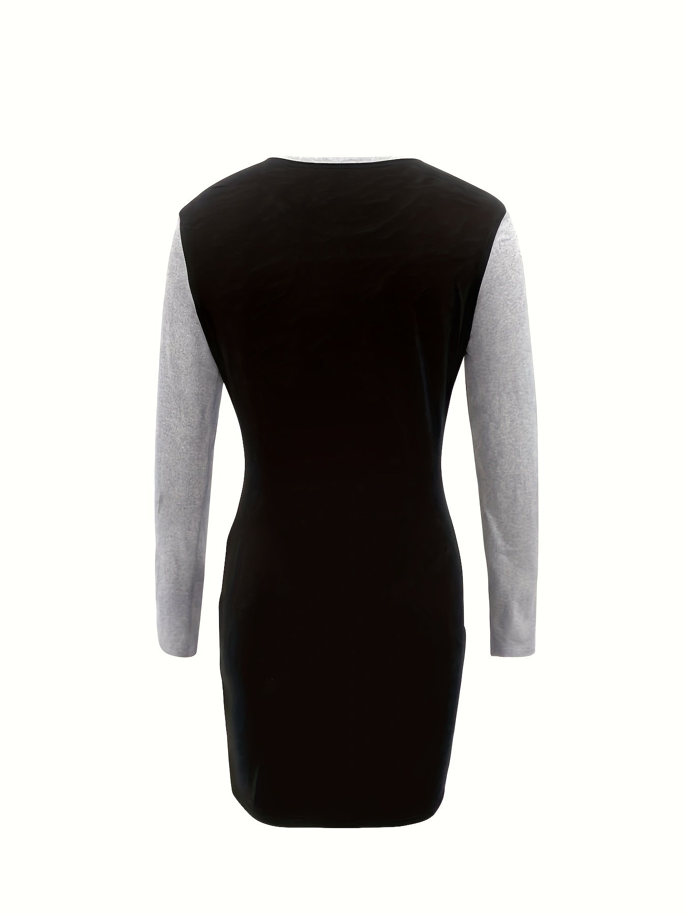 Antmvs Color Block Simple Dress, Elegant Crew Neck Long Sleeve Dress, Women's Clothing