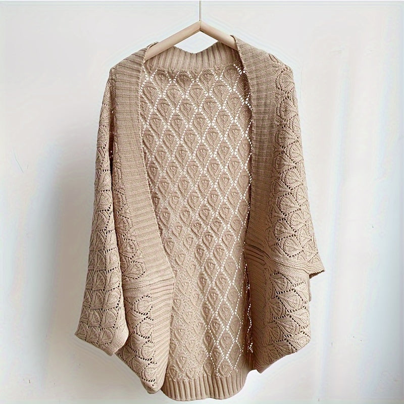 Antmvs Hollow Out Knitted Cardigan Solid Color Elegant Outwear Shawl Casual Outdoor Wrap For Women