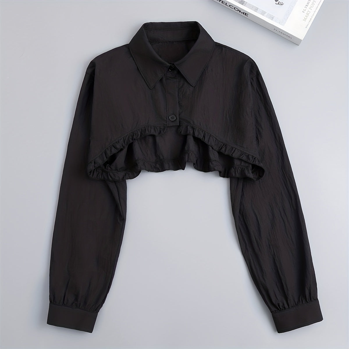 Antmvs Women's White Gauze Fake Collar With Long Sleeves Simple Solid Color Half Shirt Dickey Collar Summer Sun Protection Decoration False Collar