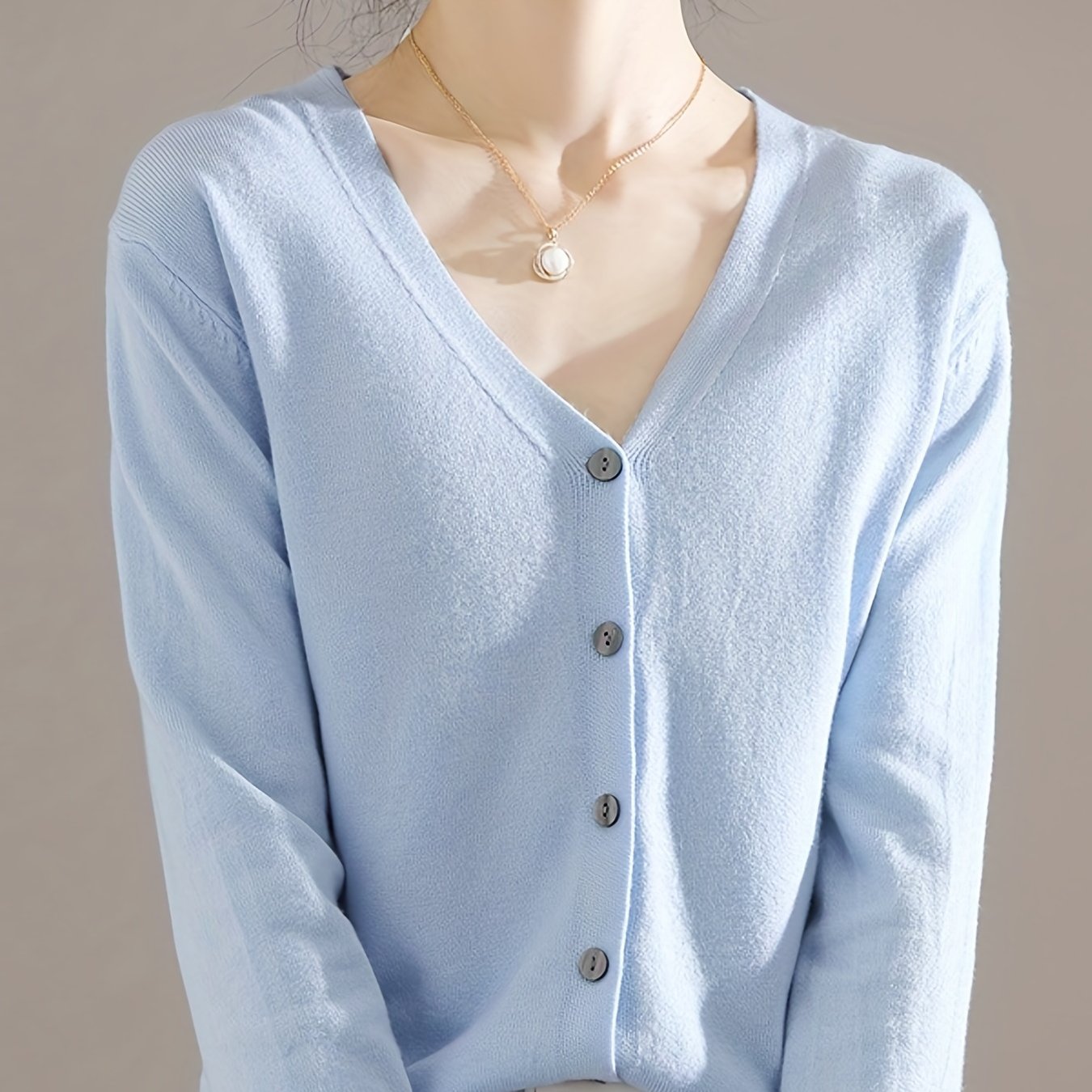 Antmvs Elegant V-neck Solid Cardigan, Long Sleeve Cardigan For Spring & Fall, Women's Clothing