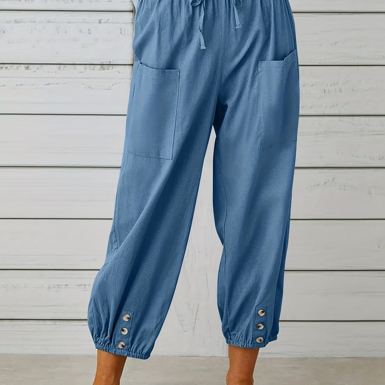 Antmvs Boho Baggy Harem Pants With Pockets, Drawstring Waist Casual Pants For Spring & Summer, Women's Clothing