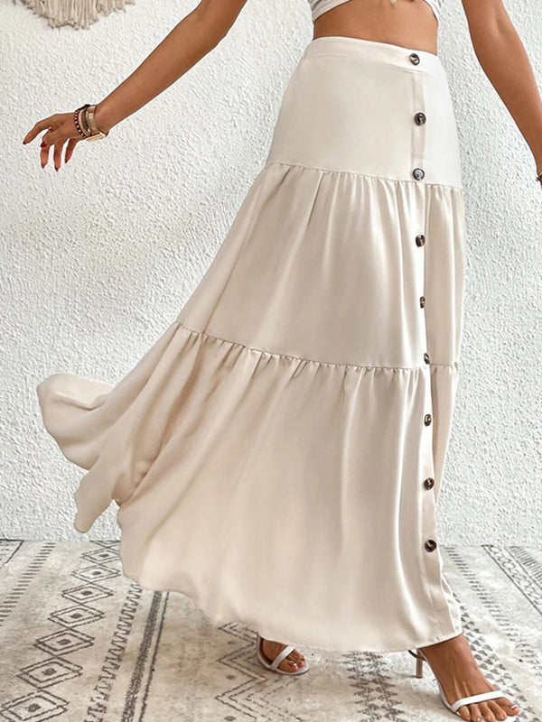 Antmvs Split-Joint Pleated Buttoned Loose Skirts Bottoms