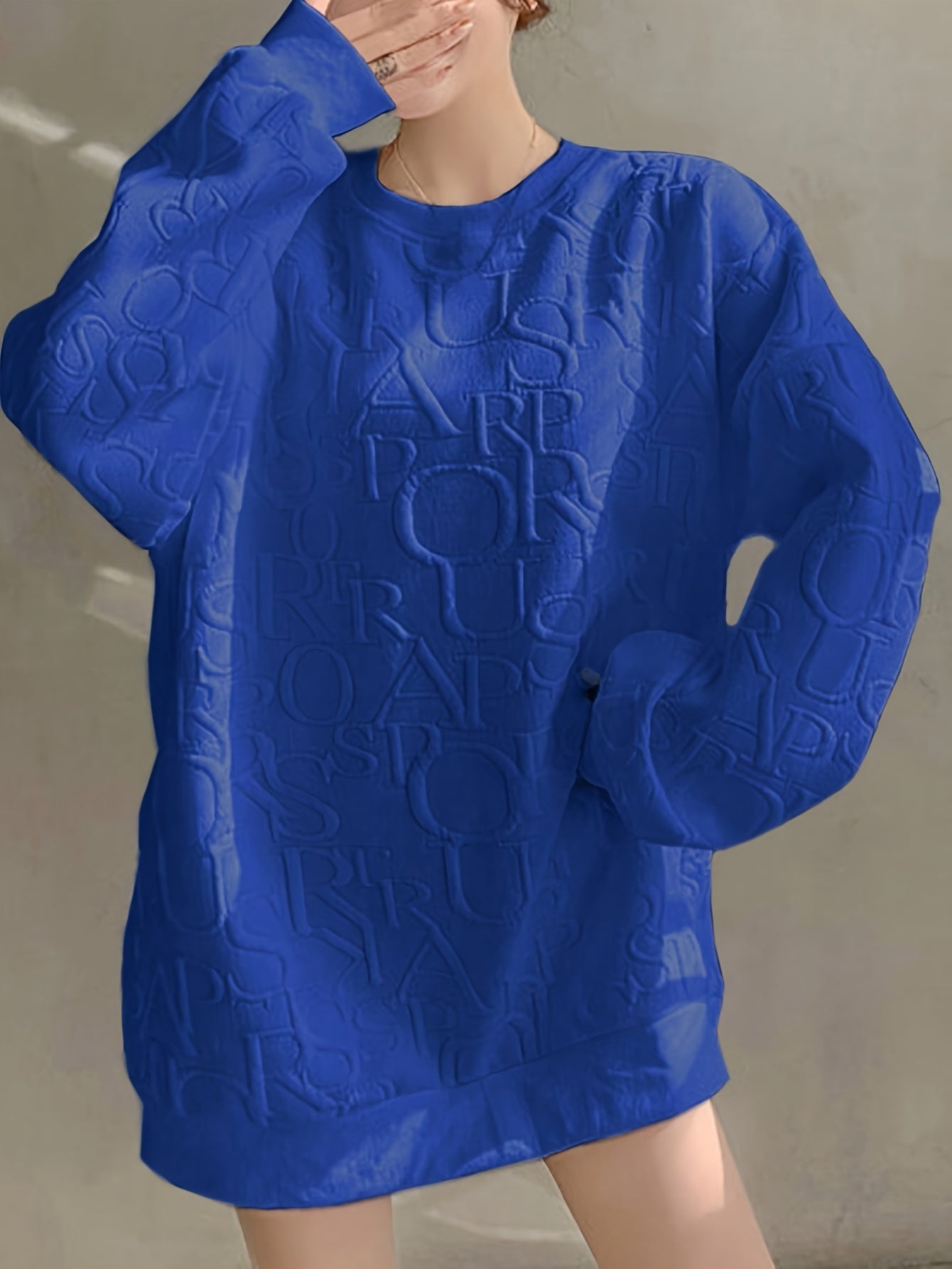 Antmvs Textured Crew Neck Sweatshirt, Casual Long Sleeve Drop Shoulder Sweatshirt For Spring & Fall, Women's Clothing