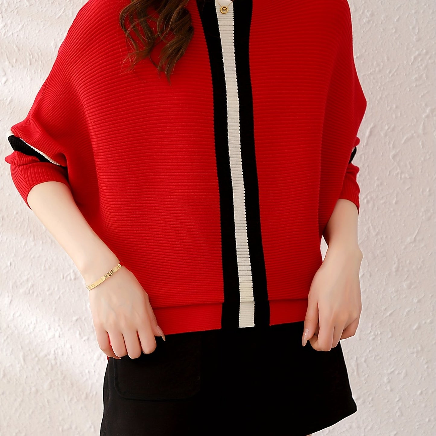 Antmvs Color Block Boat Neck Knit Sweater, Elegant Long Sleeve Sweater, Women's Clothing