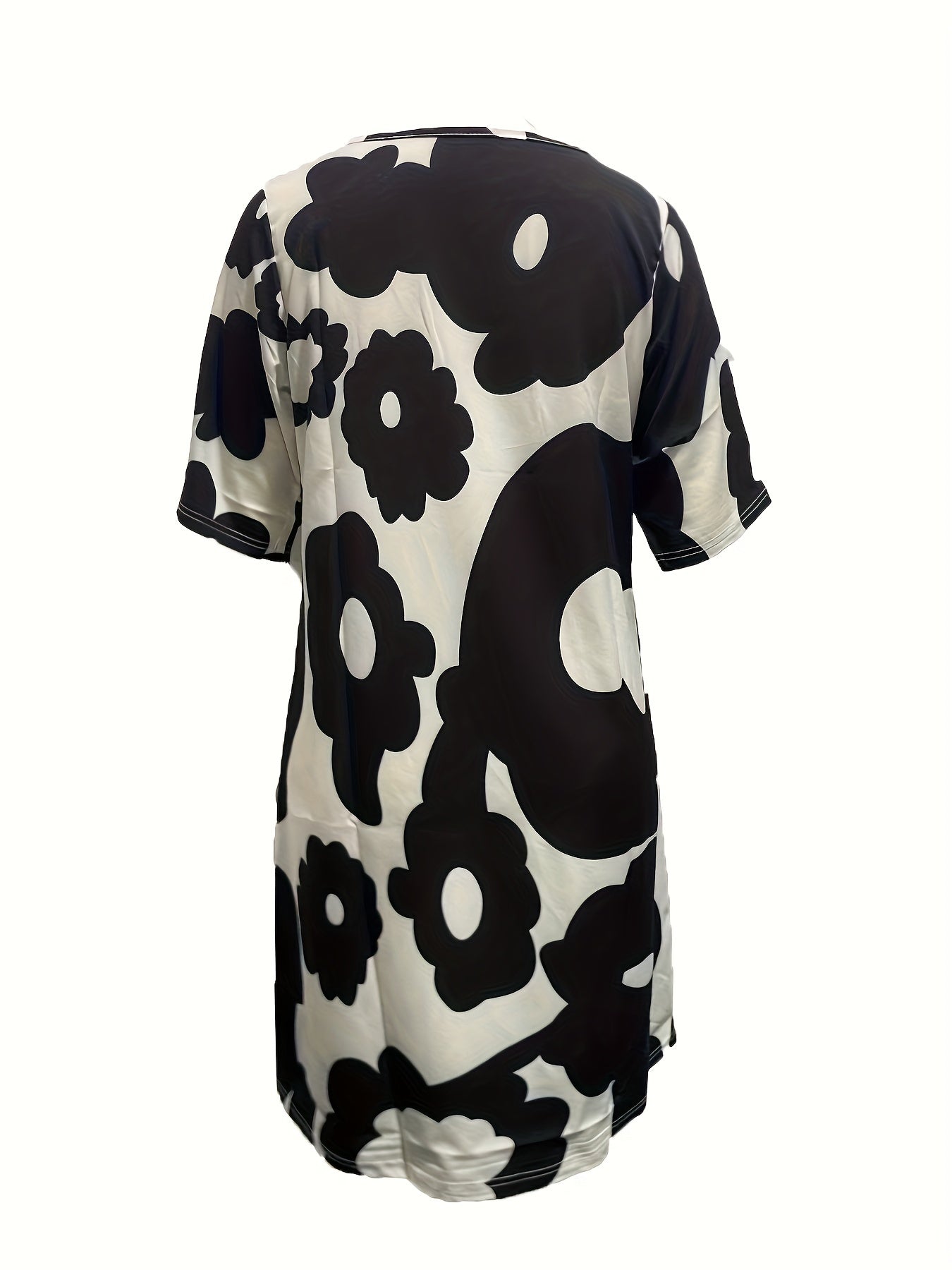 Antmvs Floral Print Short Sleeve Dress, Casual Crew Neck Dress For Spring & Summer, Women's Clothing