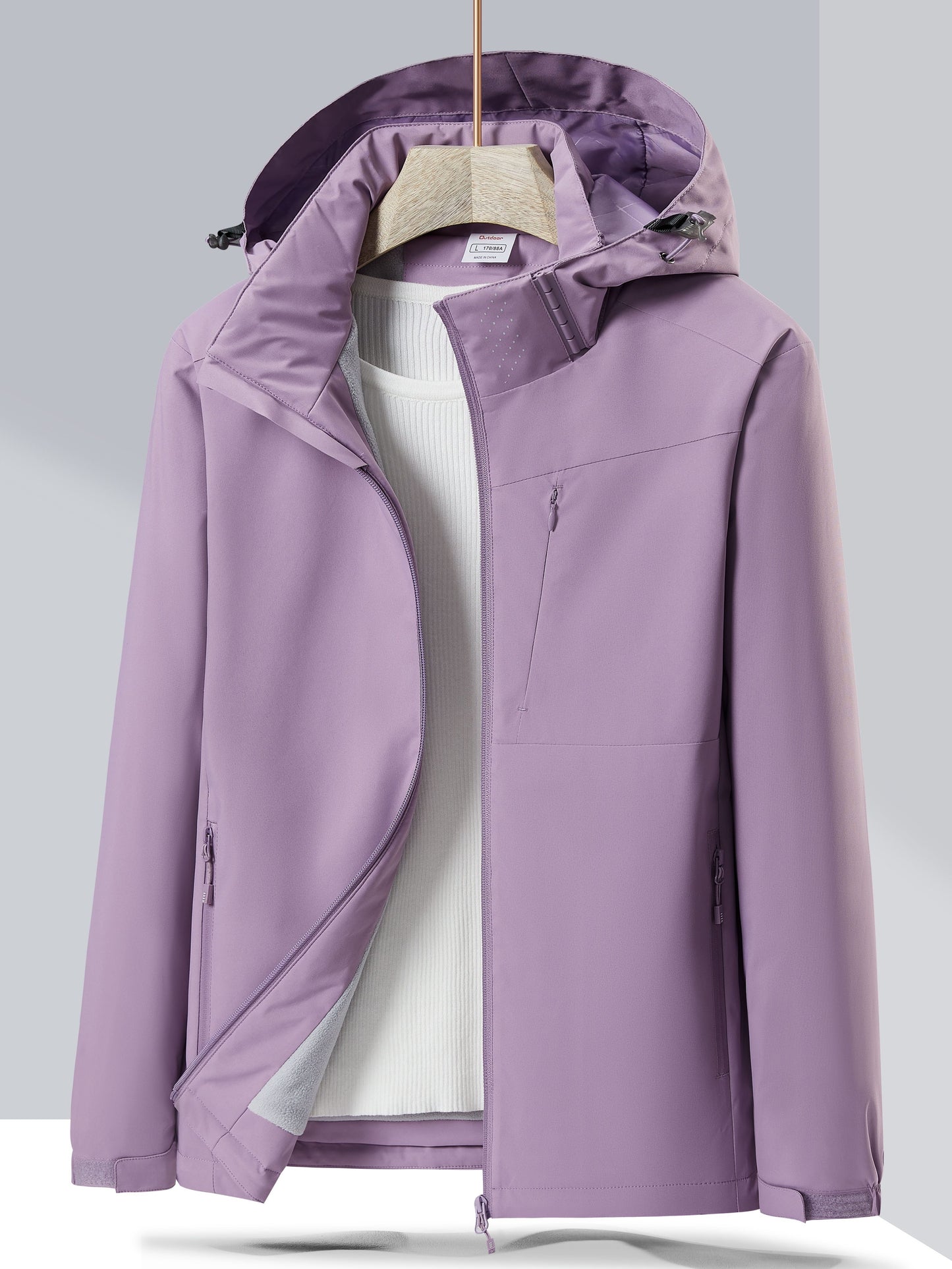 Antmvs Women's Waterproof Hooded Jacket With Polar Fleece Lining - Windproof And Warm Outerwear For Outdoor Activities